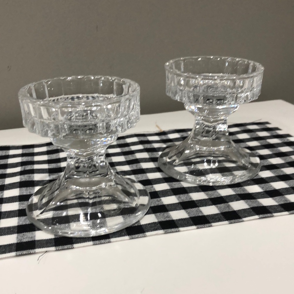 Crystal pillar candle holders. Gotham